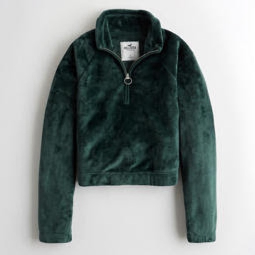 Hollister Cozy Half-Zip Mockneck Sweatshirt Fleece Green Women’s Size L